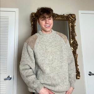 Pure New Wool Sweater with Leather Shoulder Pads